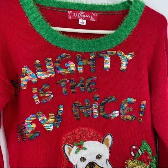 33 Degrees Christmas Sweater Naughty is the New Nice Ugly dog - Picture 4 of 7